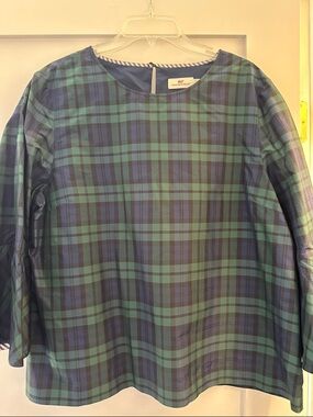 Vineyard Vines Blue and Green Plaid Top
